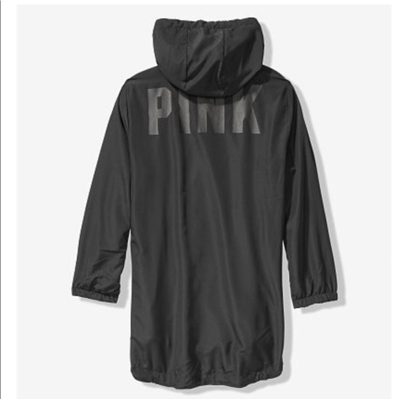PINK Victoria's Secret Jackets & Blazers - Victoria's Secret Pink Long Funnel Neck Full Zip Anorak Black
